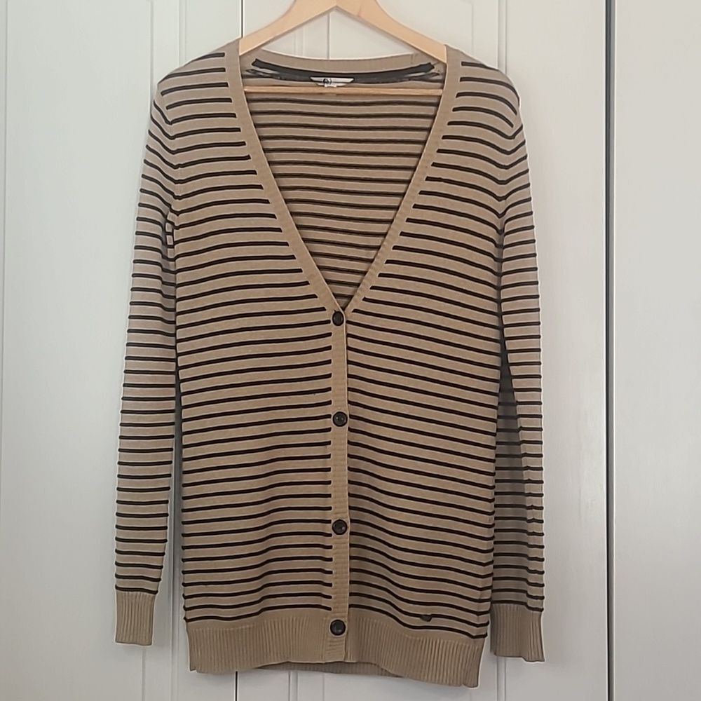 Volcom Tan and Black Striped Cardigan Cotton Blend Light Weight Size S